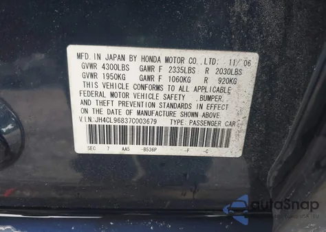 2007 Acura Tsx z USA, uszkodzony, nr VIN JH4CL96837C003679